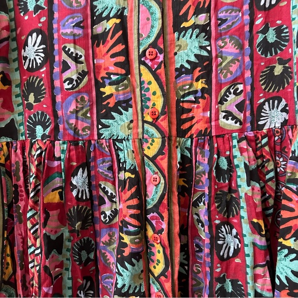 ROBINSONS made in india vintage pink boho graphic short sleeve maxi dress S - Picture 5 of 7